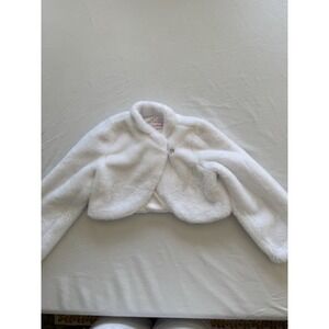 Girls Bonnie Jean White Faux Fur Shrug Jacket Cropped Bolero Size Large L